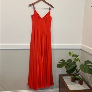 Aiden x Aiden Mattox Spaghetti Strap Red Washed Charmeuse Seamed Maxi Dress Gown